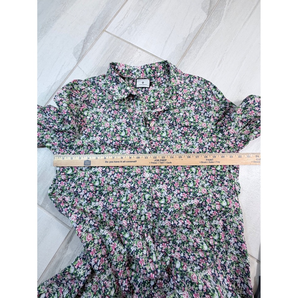 Tuckernuck Callahan Shirt Dress XXL Pink Green Floral Ruffle Hem Long Sleeve - Picture 3 of 7